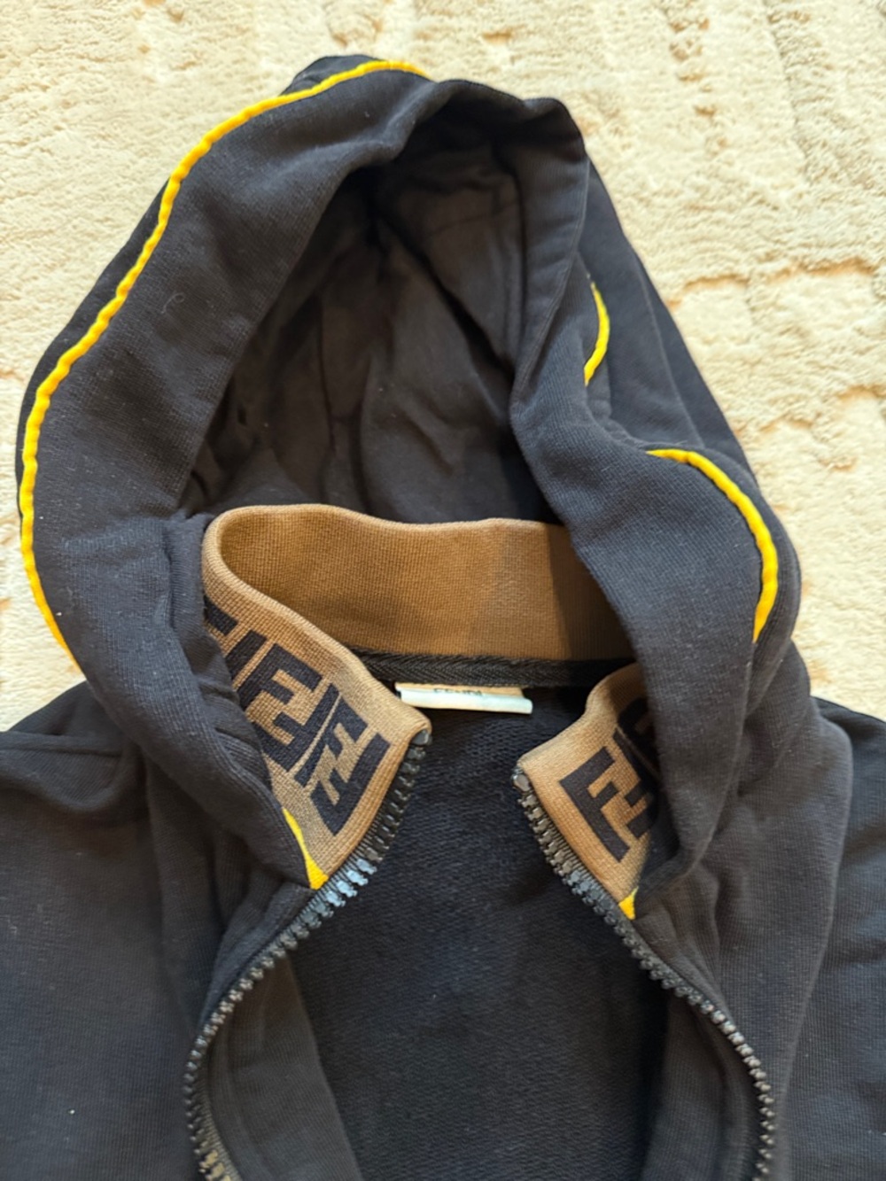 Fendi Kids Black Hoodie with Yellow Hood Trim 8